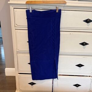 RACHEL Rachel Roy Cobalt Blue Ribbed Midi Skirt with Side Lace-Up